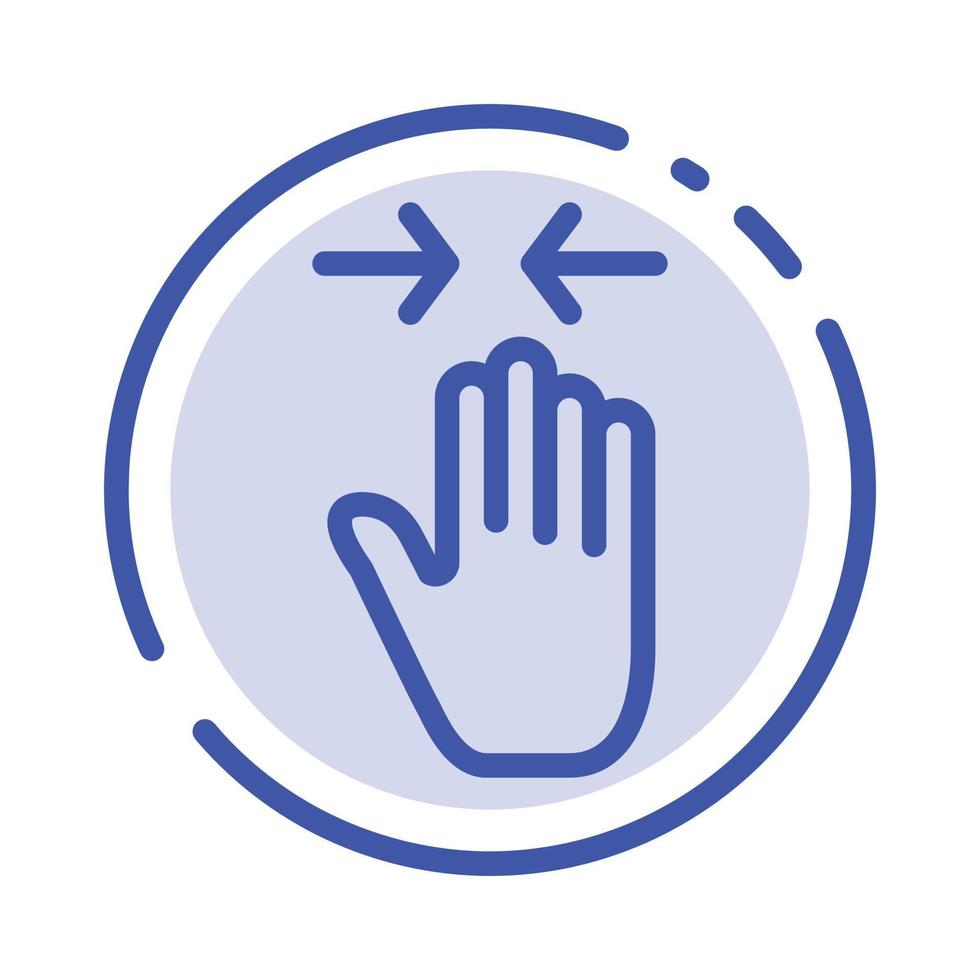 Hand Gesture Pinch Arrow zoom in Blue Dotted Line Line Icon vector