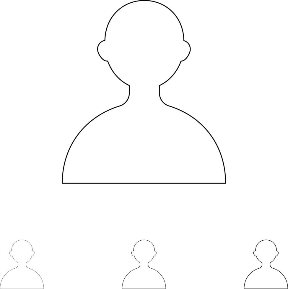 conjunto de iconos de línea negra delgada y negrita básica de usuario de avatar vector