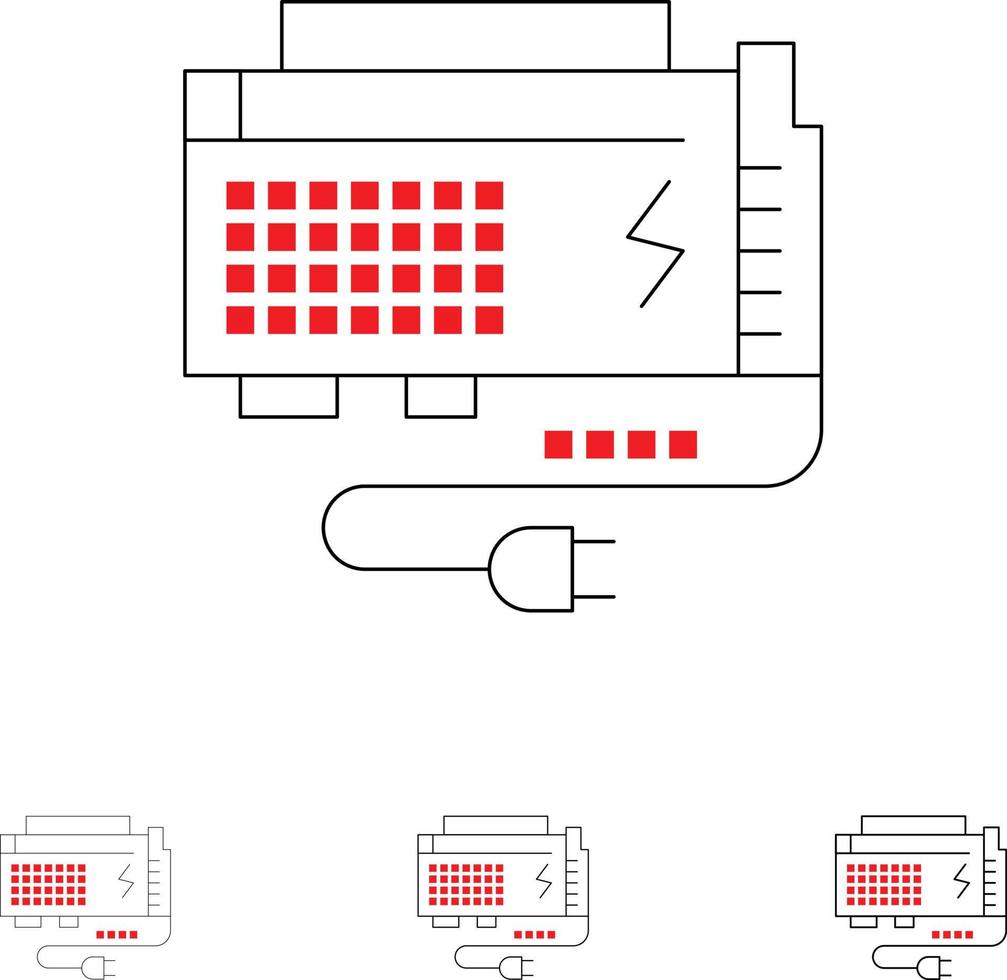 Apc Battery Computer Power Source Bold and thin black line icon set vector