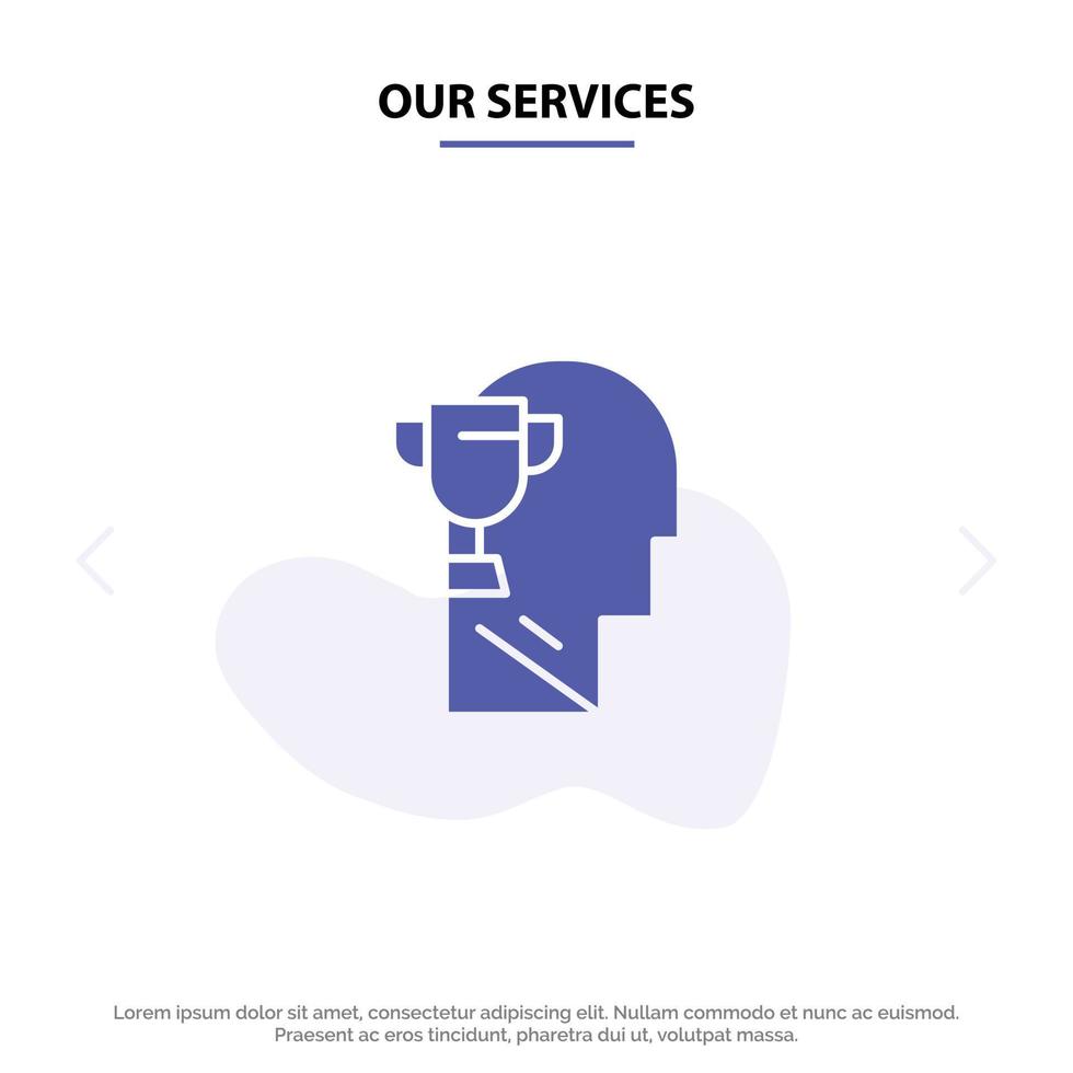 Our Services Mind Brian Award Head Solid Glyph Icon Web card Template vector