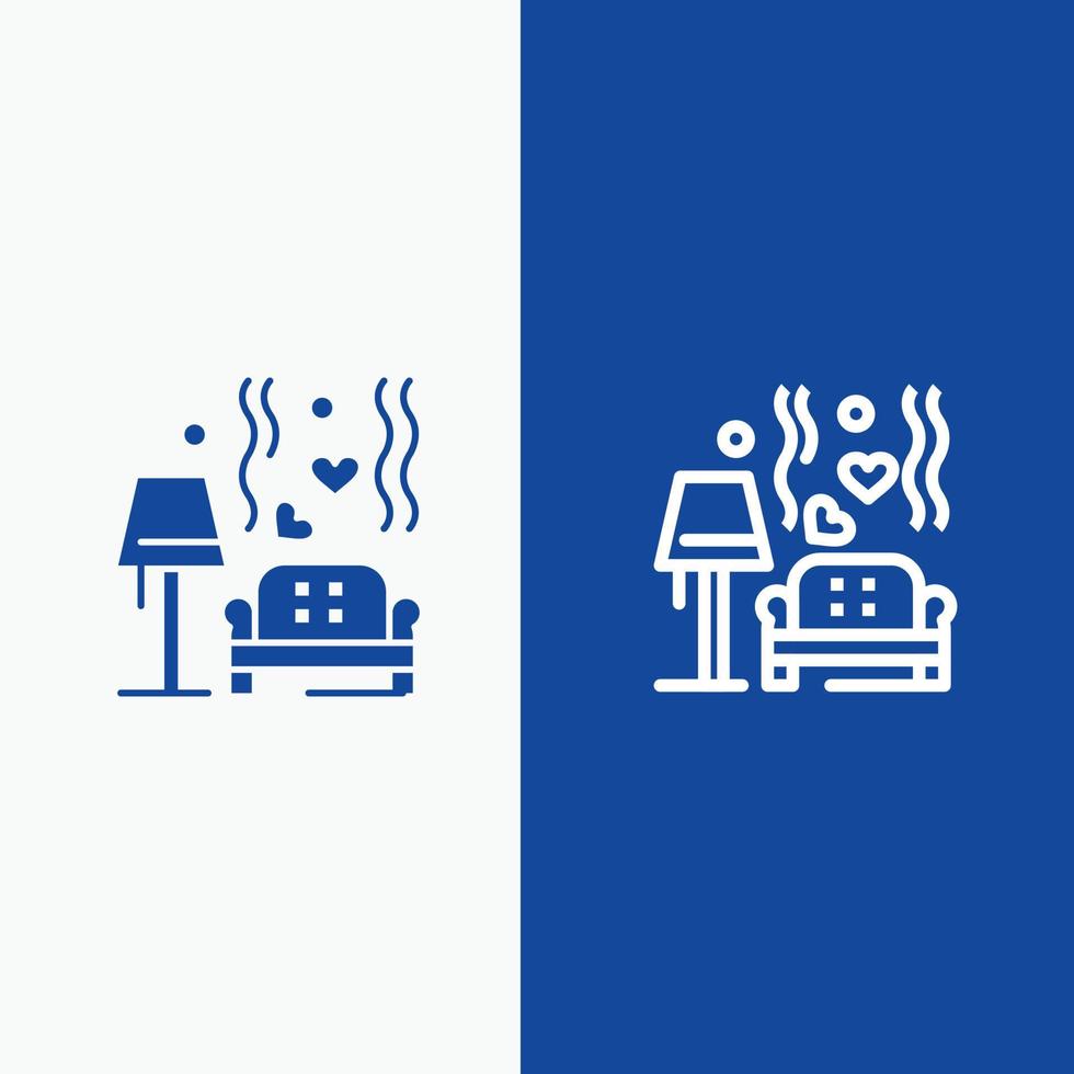 Lump Sofa Love Heart Wedding Line and Glyph Solid icon Blue banner Line and Glyph Solid icon Blue ba vector