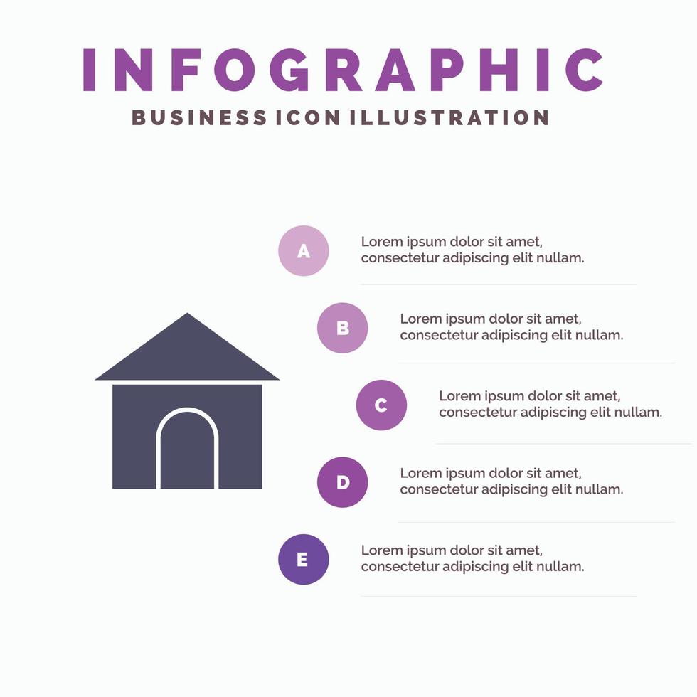 edificio manguera casa tienda sólido icono infografía 5 pasos presentación antecedentes vector