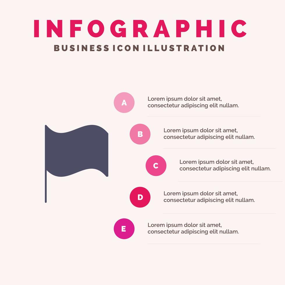 fondo de presentación de 5 pasos de infografía de icono sólido de interfaz de usuario de bandera básica vector