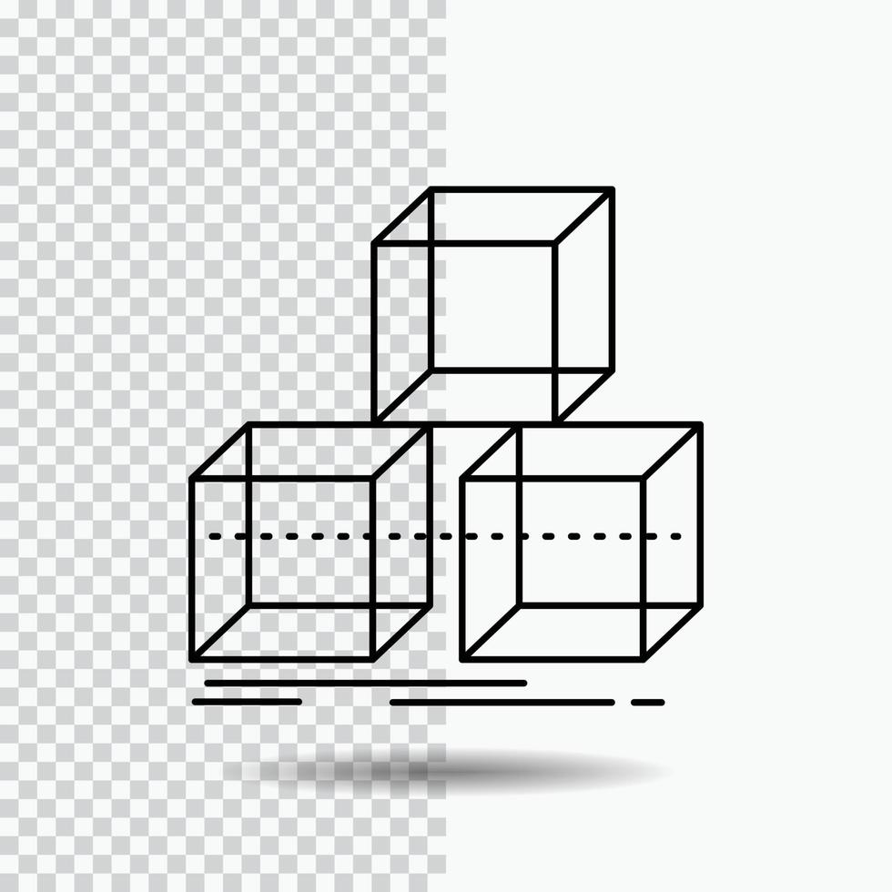 Arrange. design. stack. 3d. box Line Icon on Transparent Background. Black Icon Vector Illustration