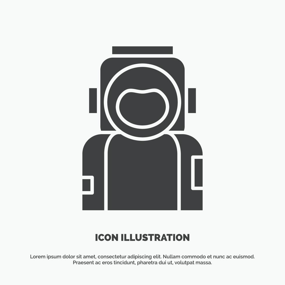 astronaut. space. spaceman. helmet. suit Icon. glyph vector gray symbol for UI and UX. website or mobile application