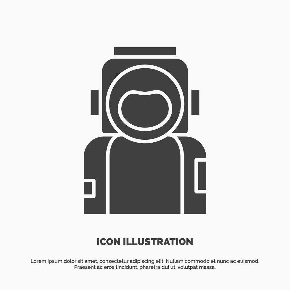 astronauta. espacio. astronauta. casco. icono de traje. símbolo gris vectorial de glifo para ui y ux. sitio web o aplicación móvil vector