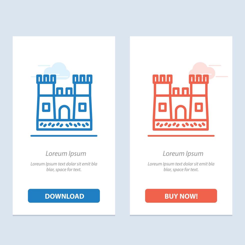 Beach Castle Sand Castle  Blue and Red Download and Buy Now web Widget Card Template vector