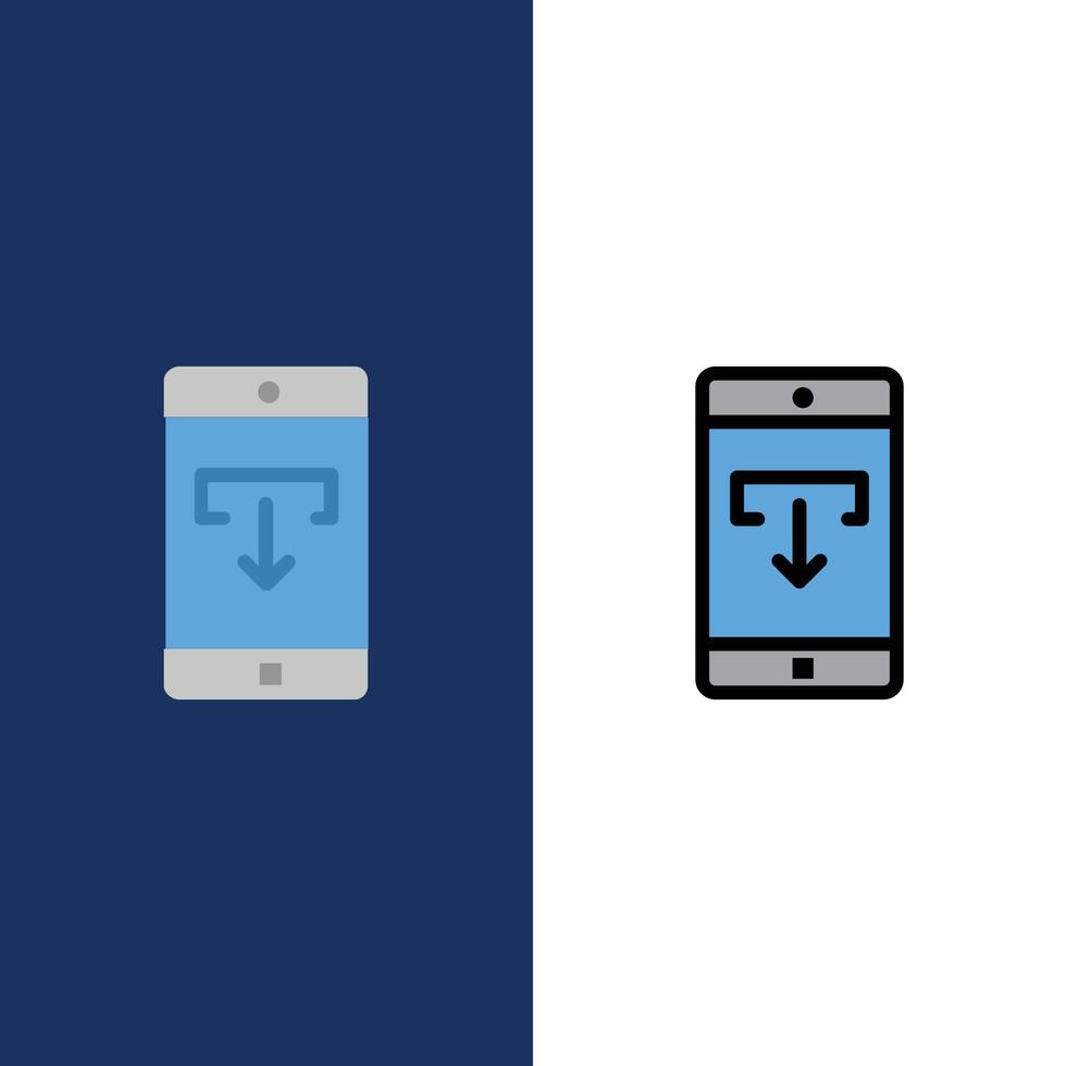 Application Data Download Mobile Mobile Application  Icons Flat and Line Filled Icon Set Vector Blue