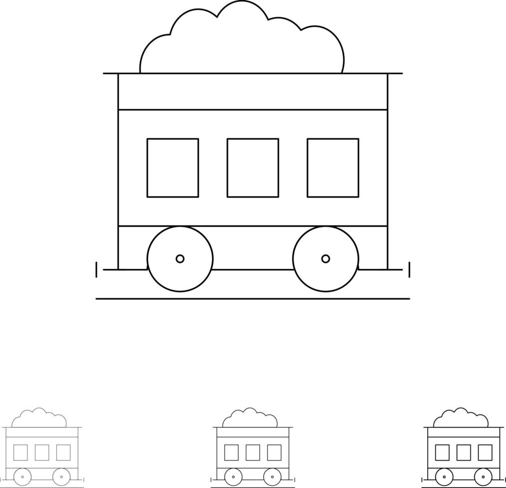 conjunto de iconos de línea negra audaz y delgada de transporte de trenes de contaminación vector