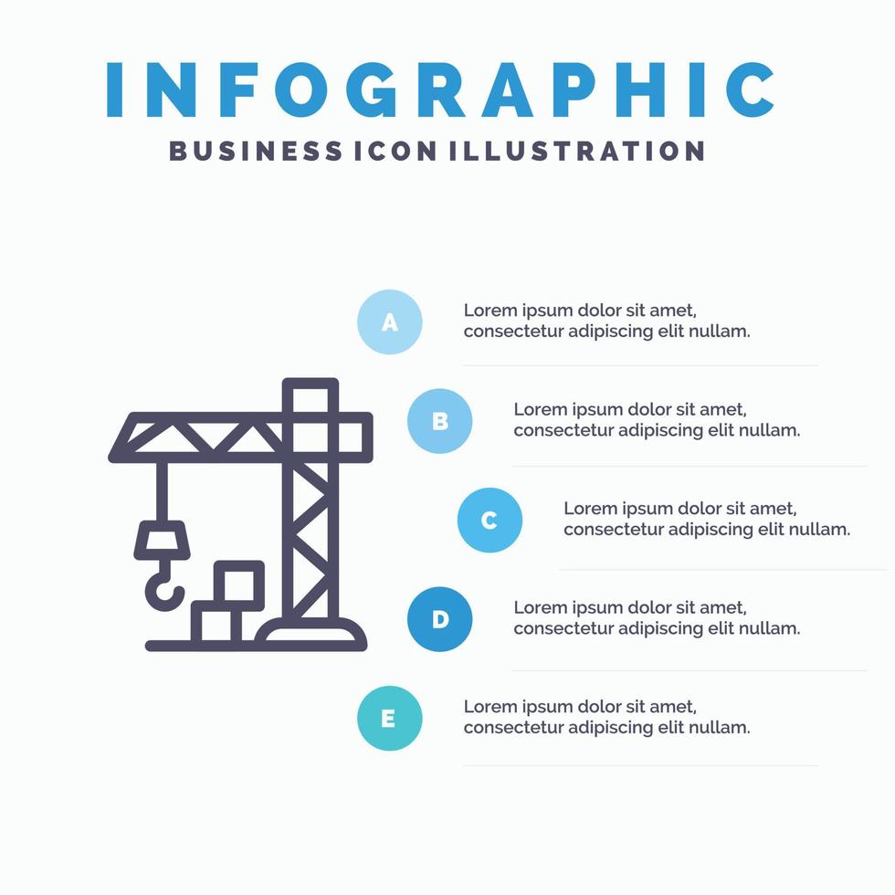 Architecture Construction Crane Line icon with 5 steps presentation infographics Background vector