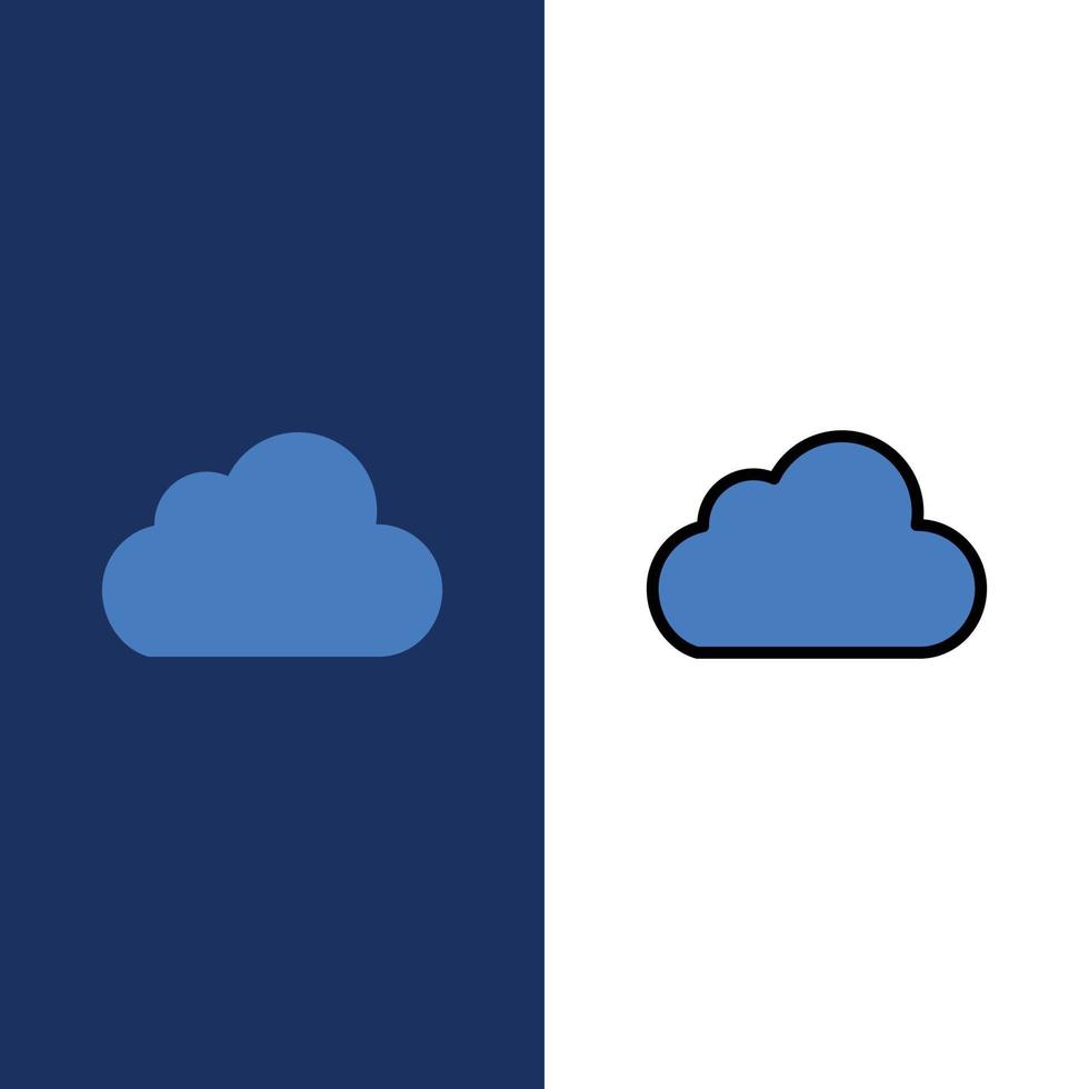 almacenamiento de datos en la nube iconos nublados conjunto de iconos llenos de línea y plana vector fondo azul