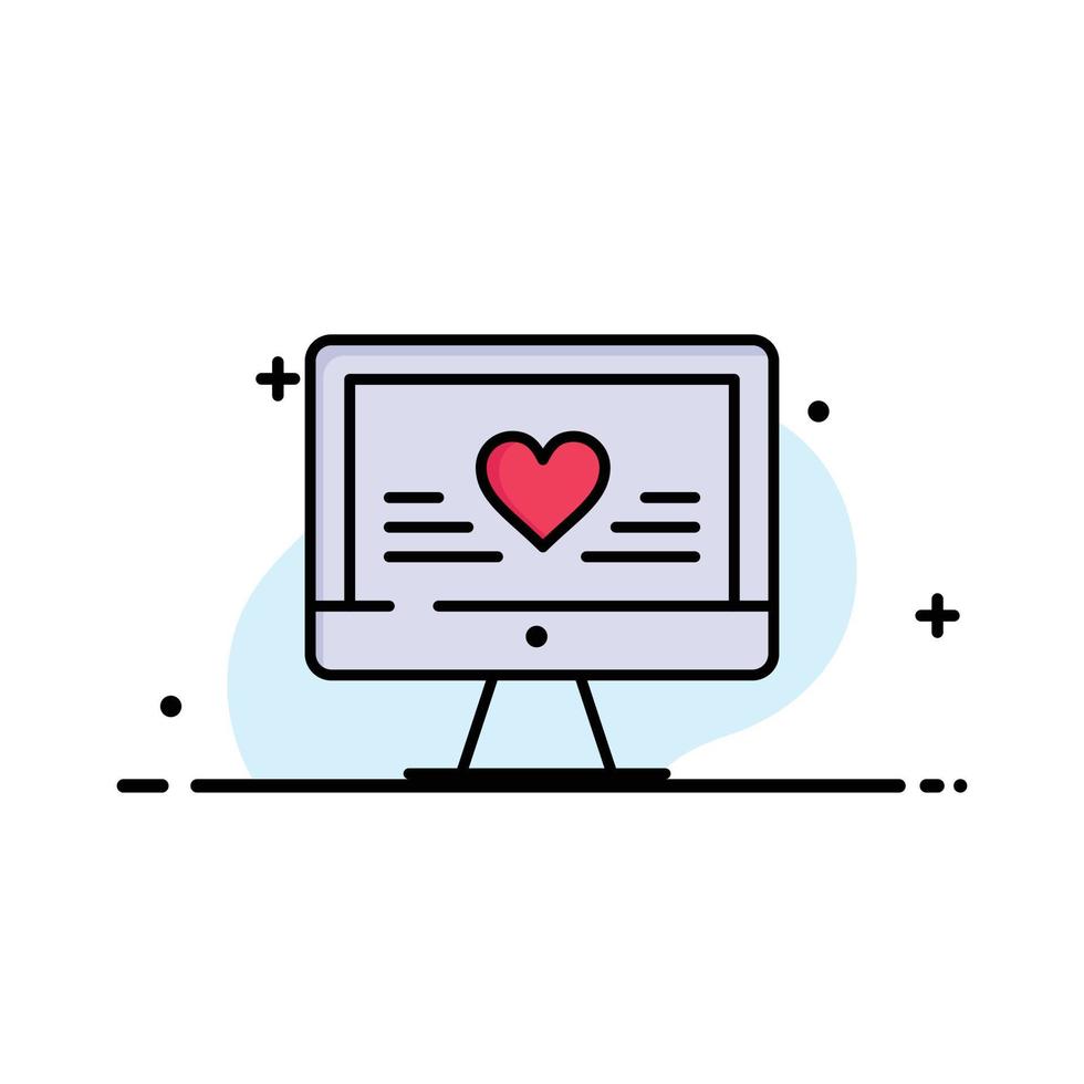 computadora amor corazón boda negocio línea plana icono vector banner plantilla