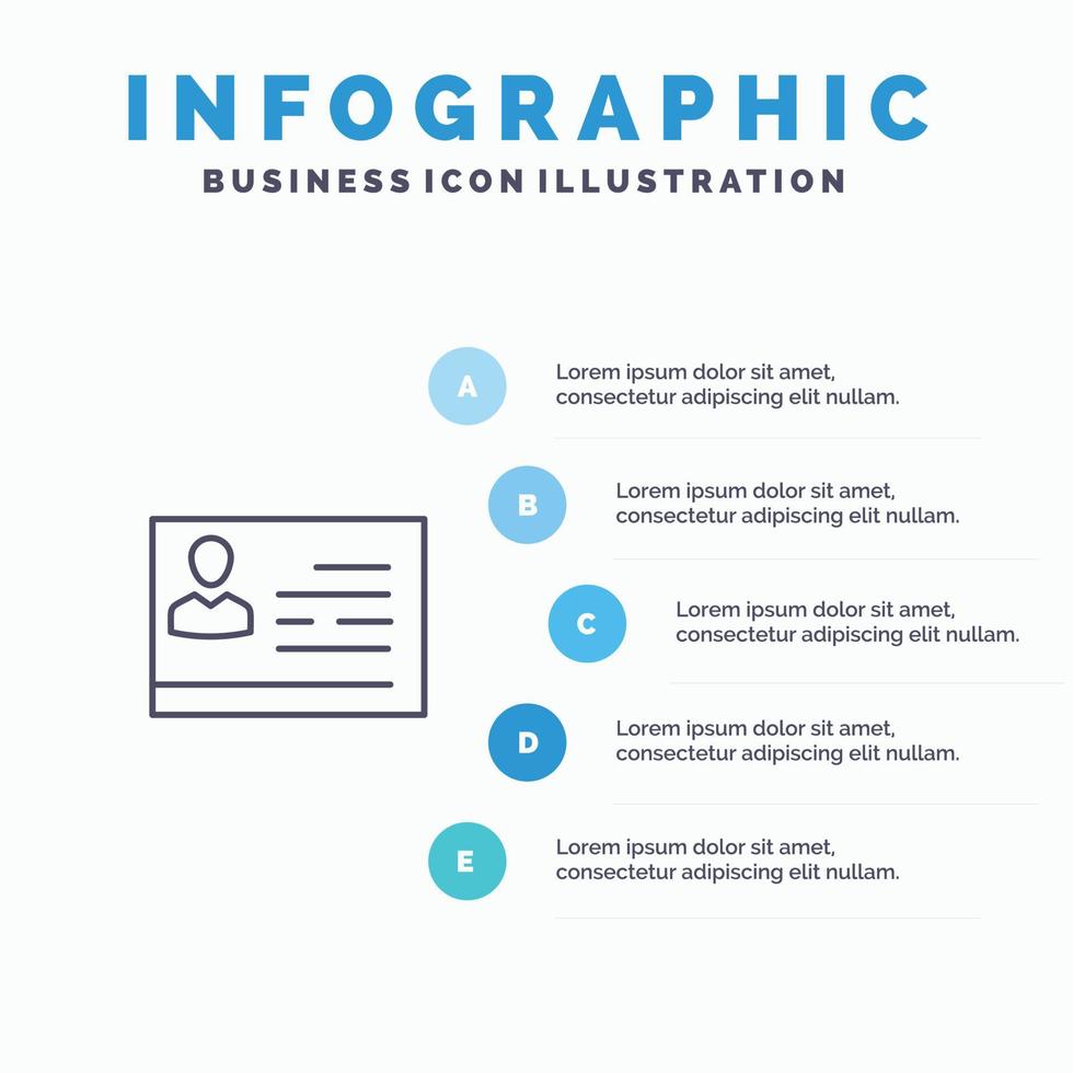 License To Work License Card Identity Card Id Line icon with 5 steps presentation infographics Backg vector