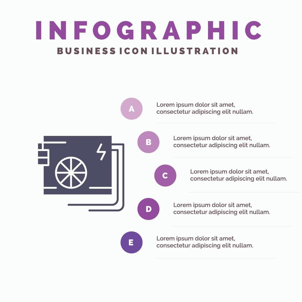 Ac Computer Part Power Supply Solid Icon Infographics 5 Steps Presentation Background vector