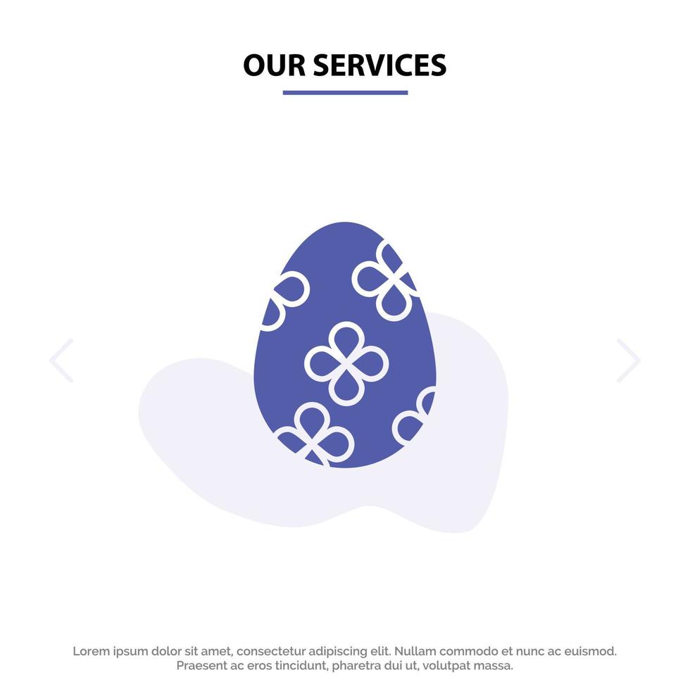 nuestros servicios decoración pascua huevo de pascua huevo sólido glifo icono plantilla de tarjeta web vector