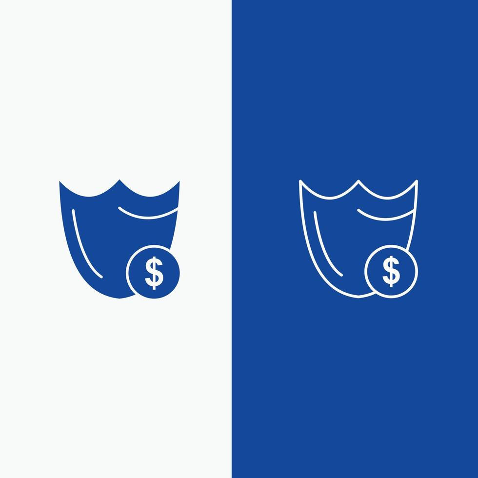 protector de protección seguridad línea de dólar y glifo icono sólido línea de bandera azul y glifo soli vector