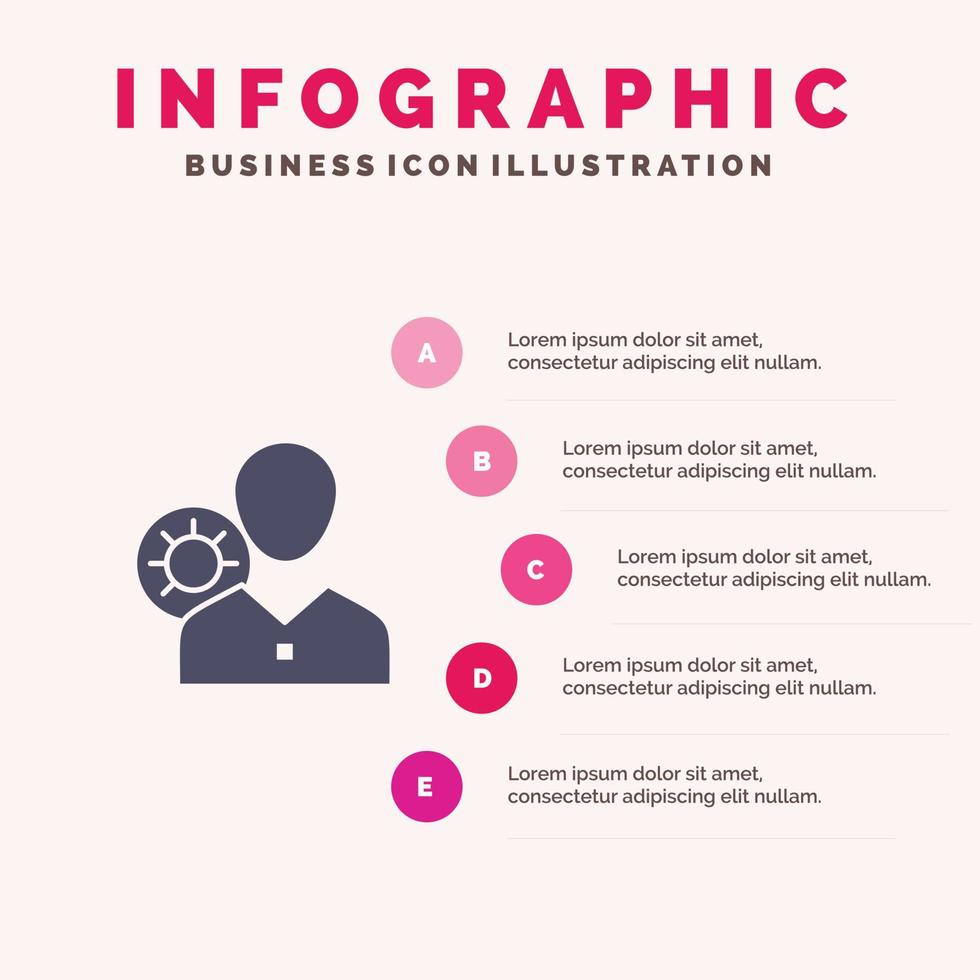 trabajo eficiencia equipo humano perfil personal usuario icono sólido infografía 5 pasos presentación backgr vector