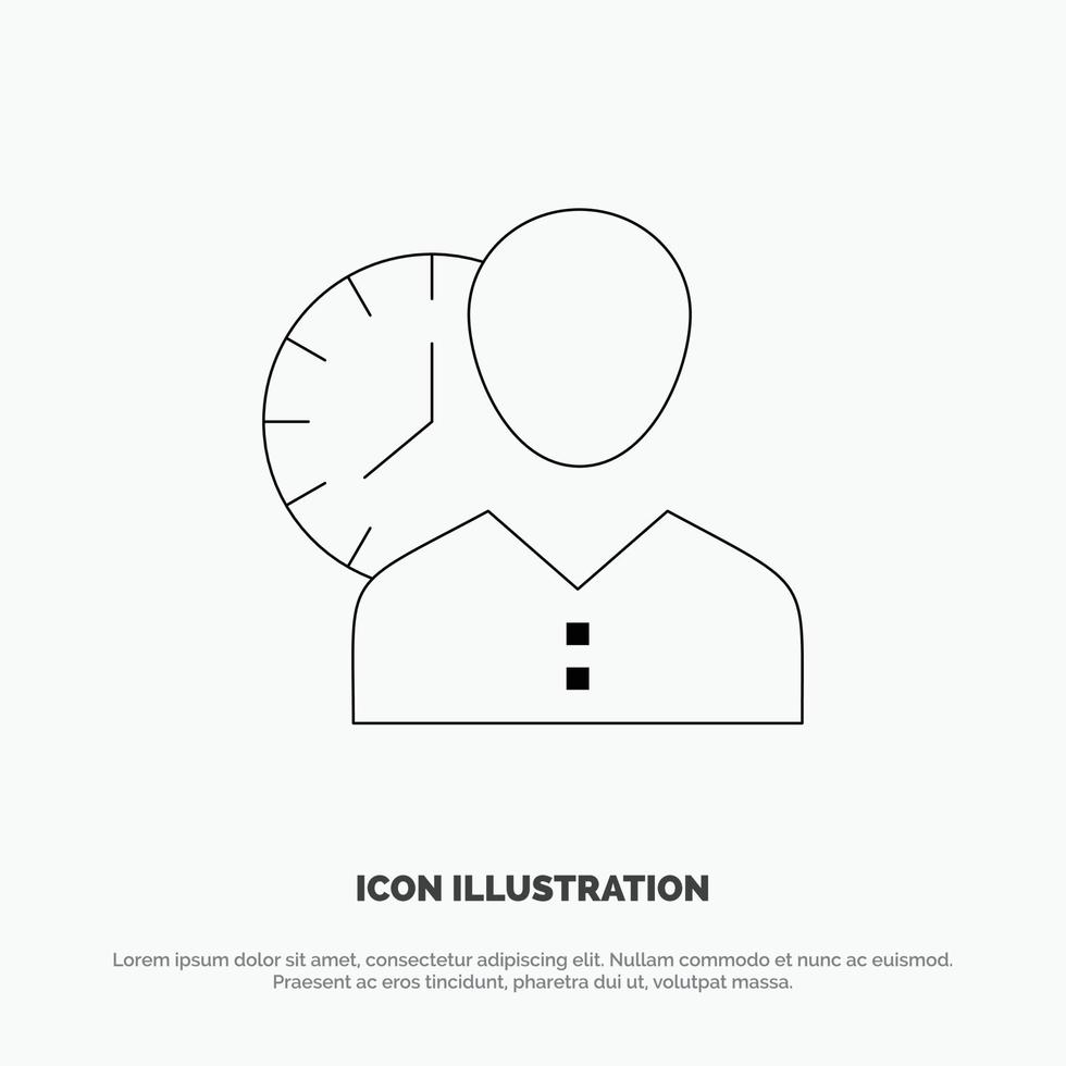 Clock Hours Man Personal Schedule Time Timing User Line Icon Vector