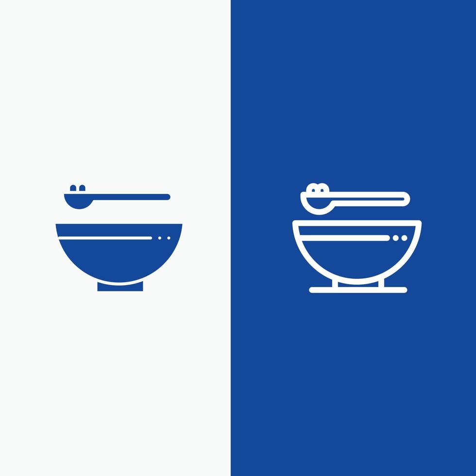 cuenco comida cocina línea madrigal y glifo icono sólido línea de banner azul y glifo icono sólido azul bann vector