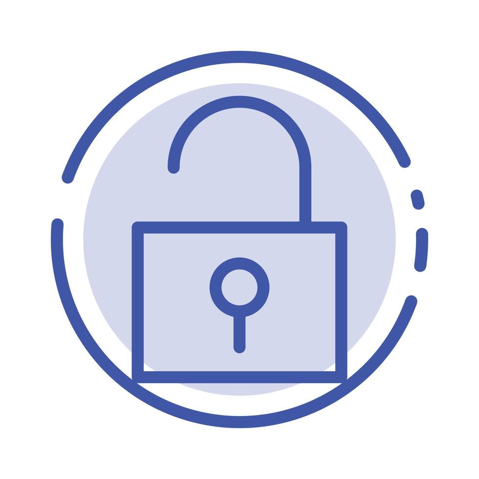 Lock Unlocked User Interface Blue Dotted Line Line Icon vector