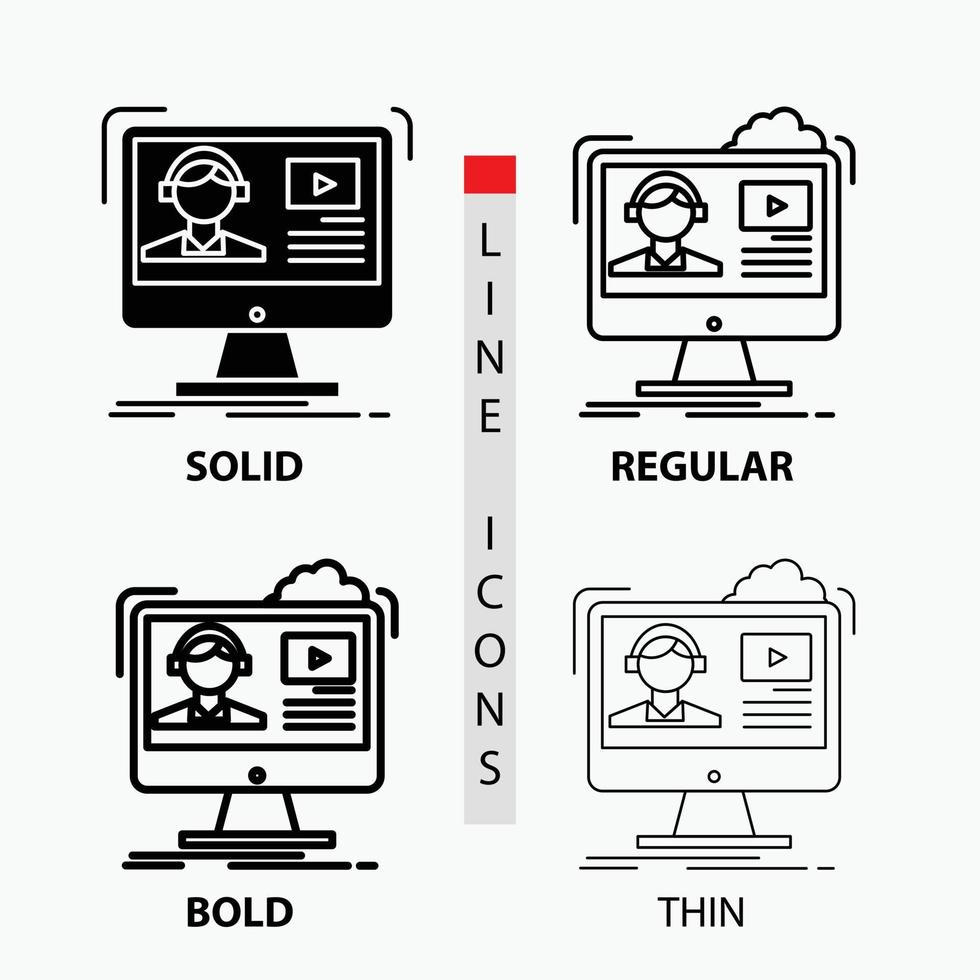 tutorials. video. media. online. education Icon in Thin. Regular. Bold Line and Glyph Style. Vector illustration