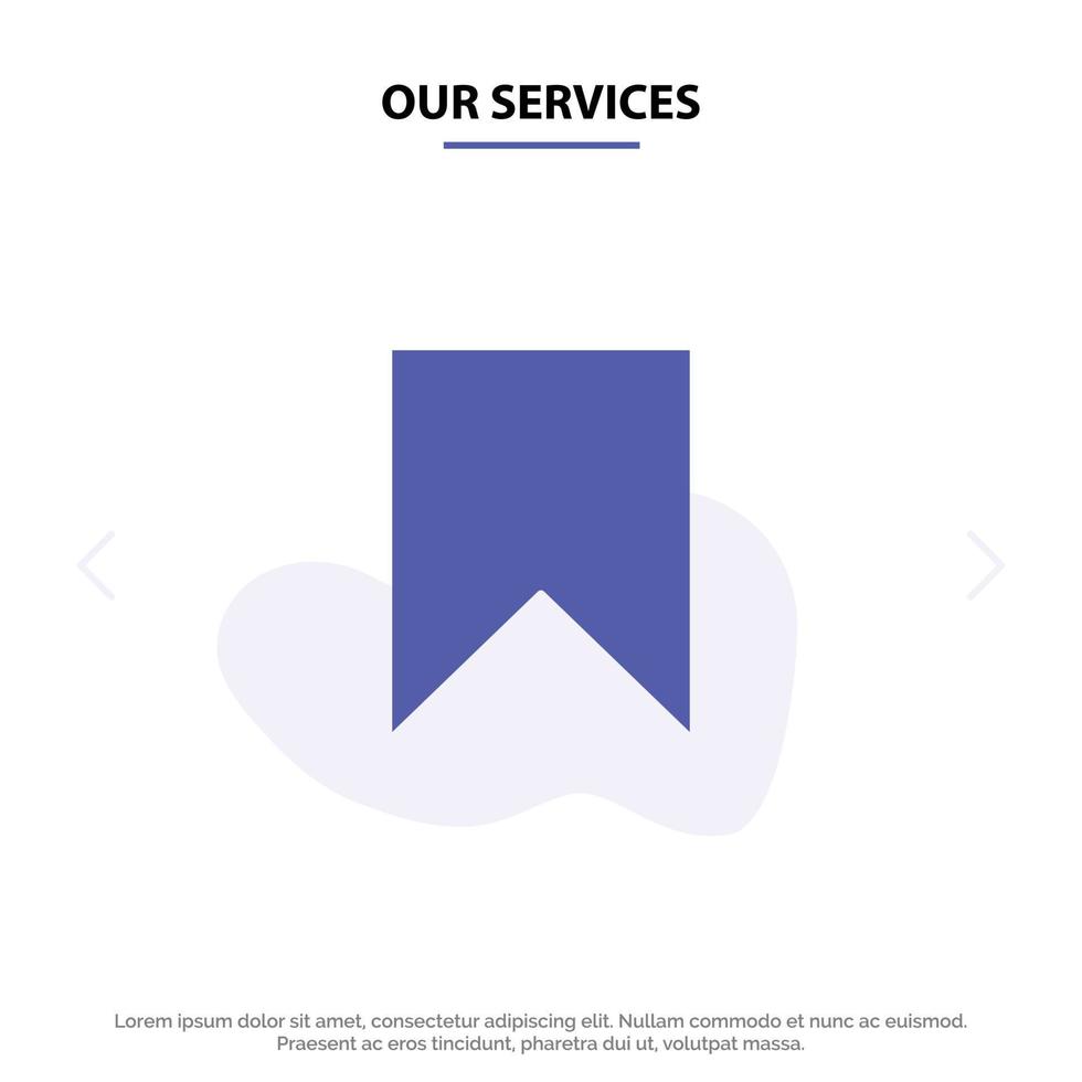 nuestros servicios bandera interfaz de instagram guardar etiqueta icono de glifo sólido plantilla de tarjeta web vector