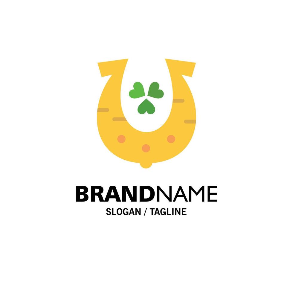 Clover Golden Horseshoe Luck Business Logo Template Flat Color vector