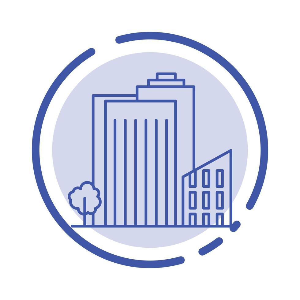 Building Build Dormitory Tower Real Estate Blue Dotted Line Line Icon vector