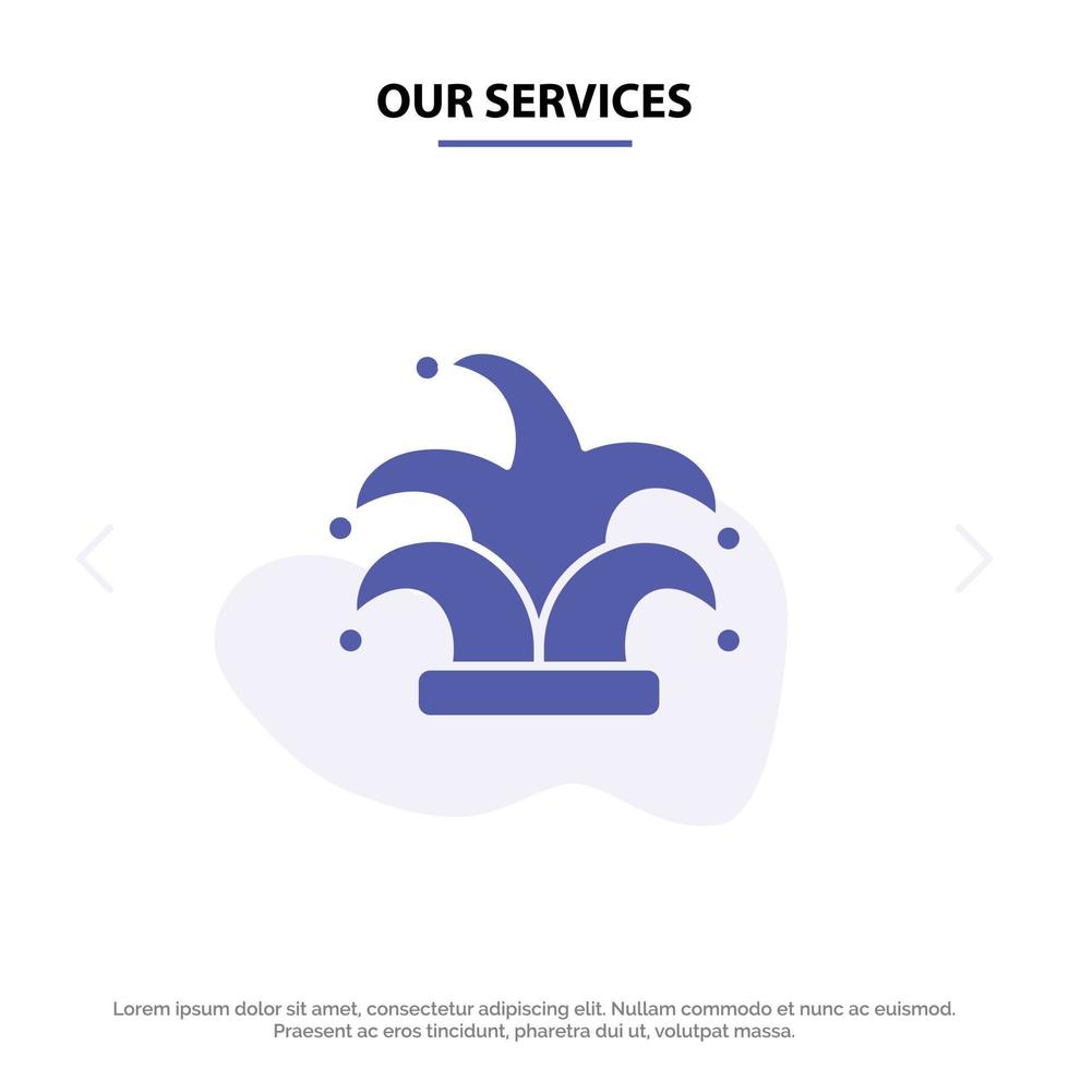 Our Services Best Crown King Madrigal Solid Glyph Icon Web card Template vector