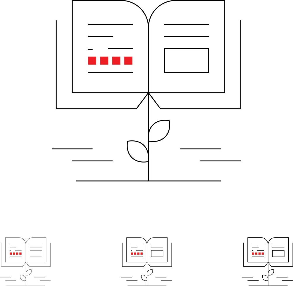 Growth Knowledge Growth Knowledge Education Bold and thin black line icon set vector