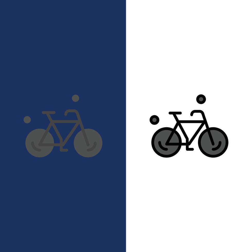 bicicleta bicicleta ciclo primavera iconos plano y línea llena conjunto de iconos vector fondo azul