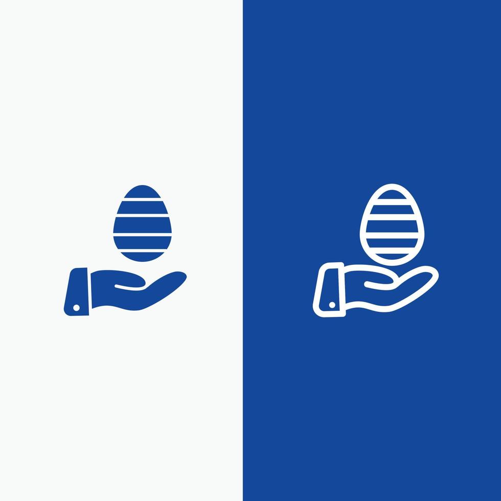 Hand Egg Easter Nature Line and Glyph Solid icon Blue banner Line and Glyph Solid icon Blue banner vector