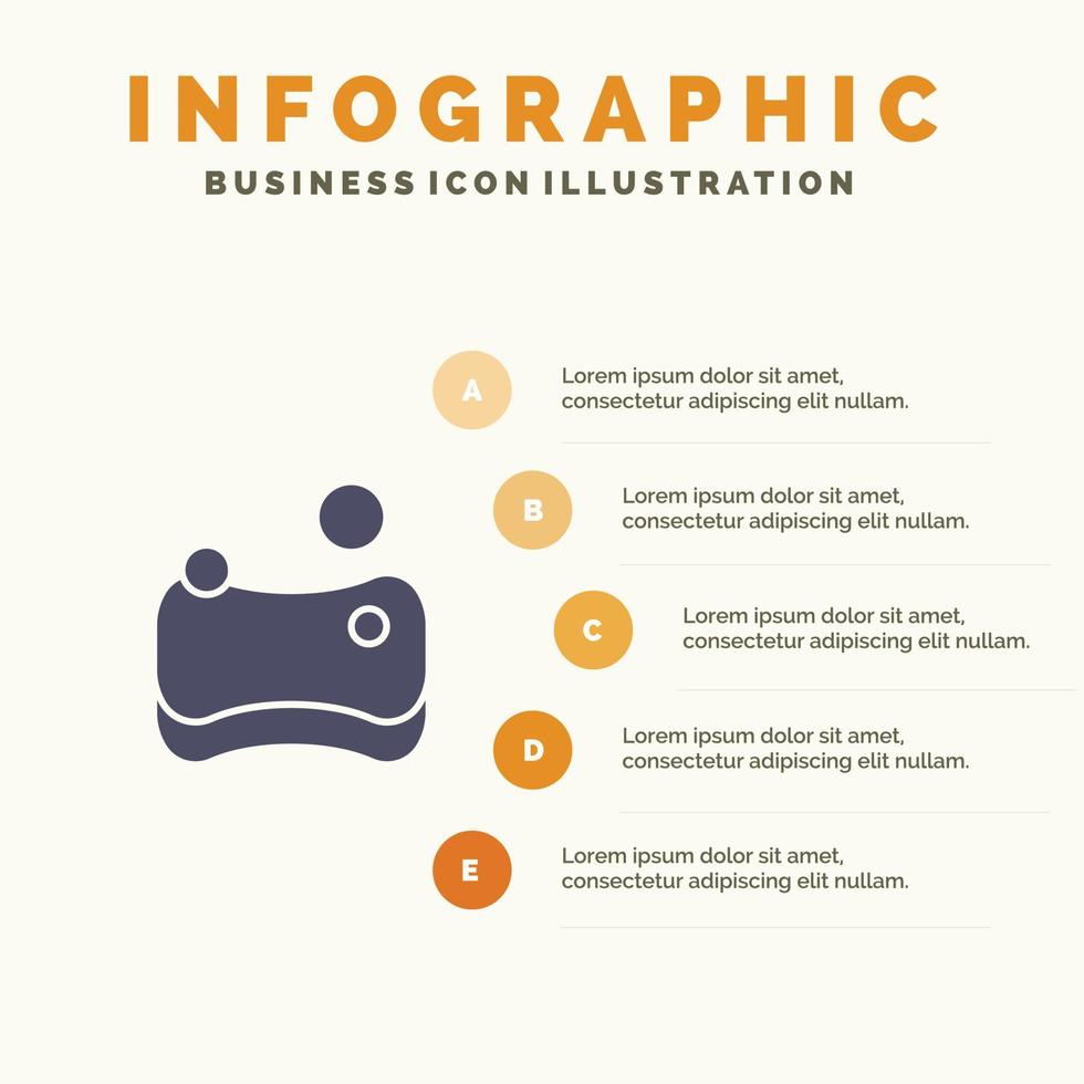 limpieza higiénica esponja icono sólido infografía 5 pasos presentación antecedentes vector