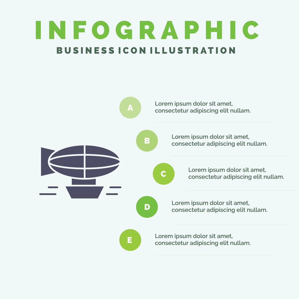 globo de aire globo lleno vacaciones viajes sólido icono infografía 5 pasos presentación antecedentes vector