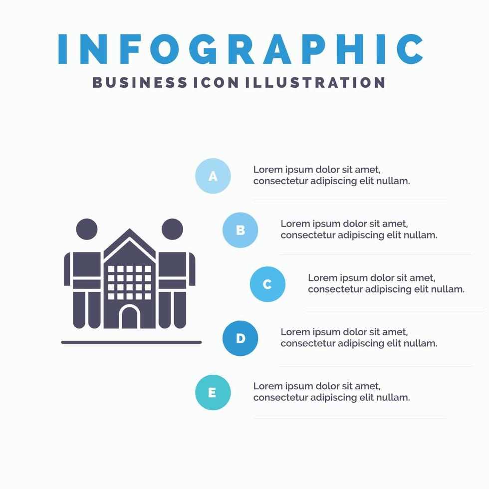 cultura amigable amigos hogar vida sólido icono infografía 5 pasos presentación antecedentes vector