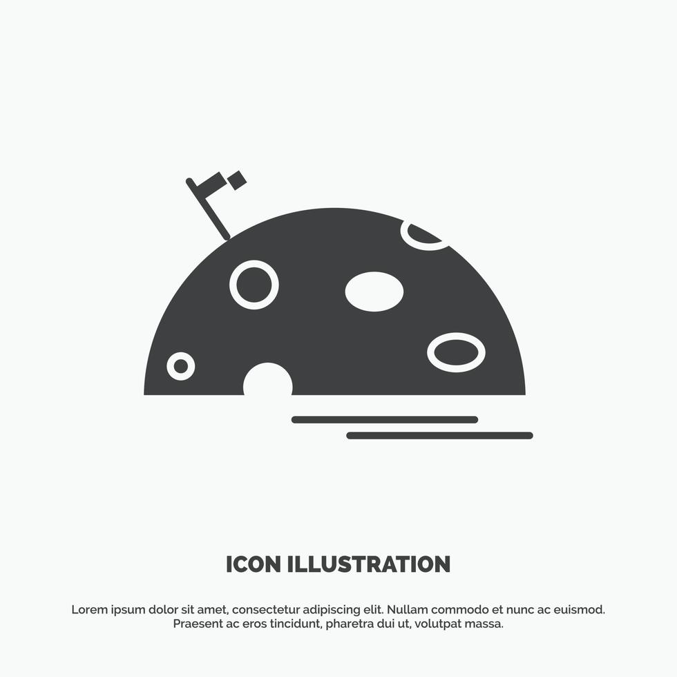 planeta. espacio. luna. bandera. icono de Marte. símbolo gris vectorial de glifo para ui y ux. sitio web o aplicación móvil vector