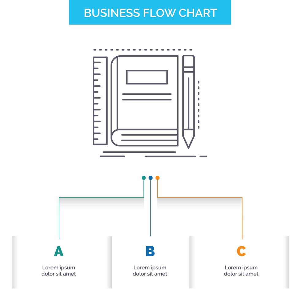 Book. notebook. notepad. pocket. sketching Business Flow Chart Design with 3 Steps. Line Icon For Presentation Background Template Place for text vector