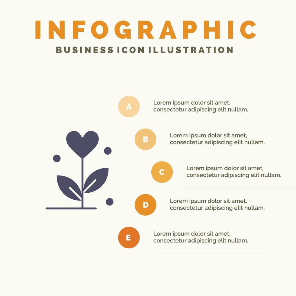 amor flor boda corazón sólido icono infografía 5 pasos presentación antecedentes vector