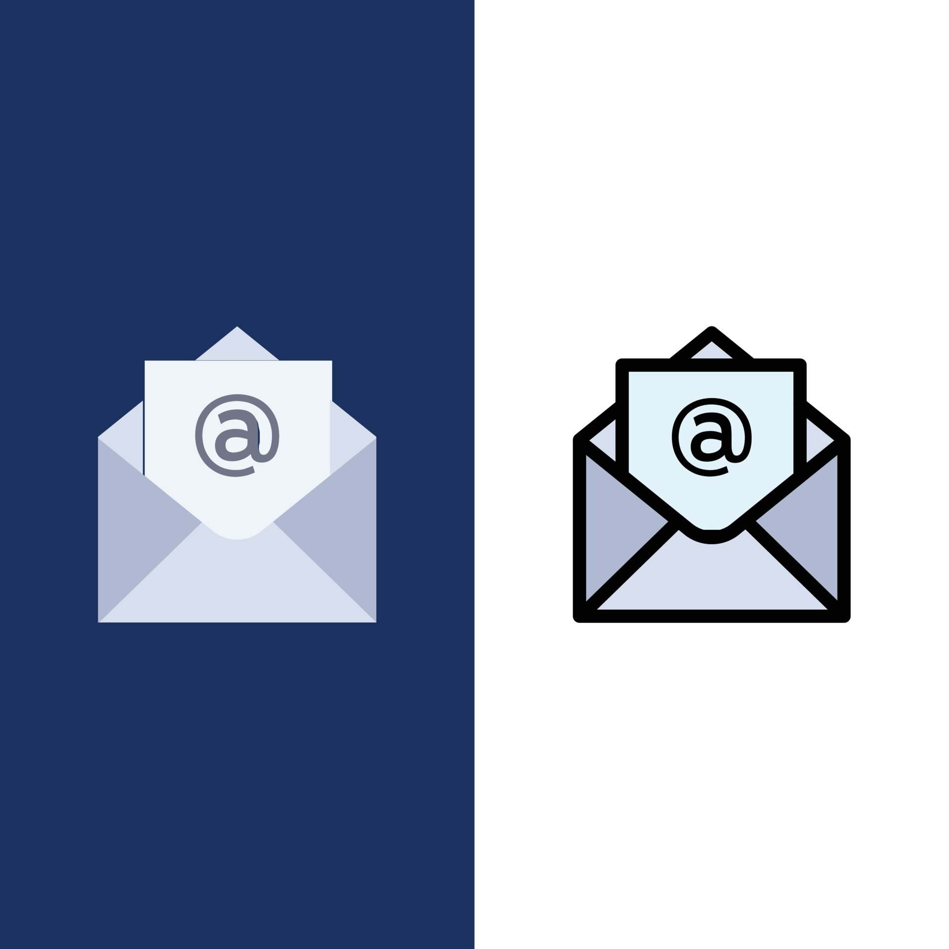 Email Mail Open Icons Flat and Line Filled Icon Set Vector Blue