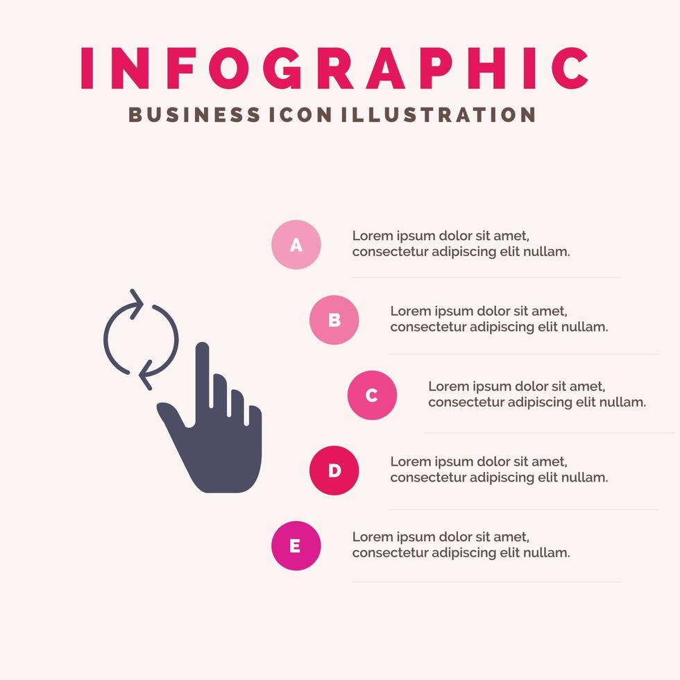 dedo mano actualizar gesto sólido icono infografía 5 pasos presentación fondo vector