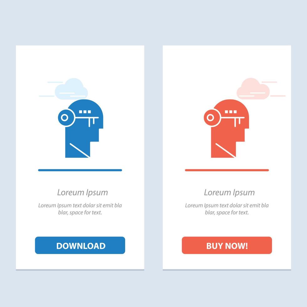 Brain Key Lock Mind Unlock  Blue and Red Download and Buy Now web Widget Card Template vector