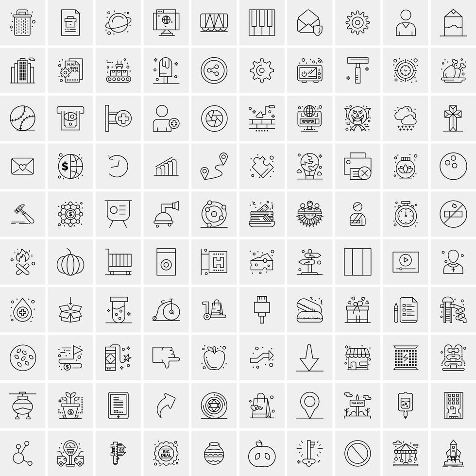 paquete de 100 iconos de líneas universales para móviles y web vector