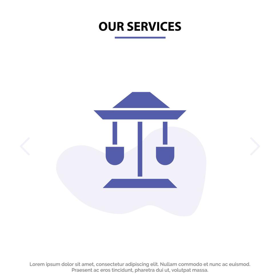 Our Services Drum Well Law Balance Solid Glyph Icon Web card Template vector