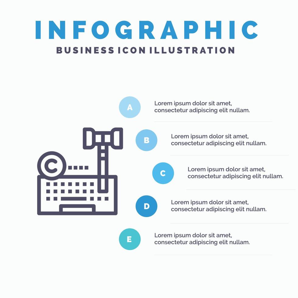 Copyright Digital Internet Law Lawyer Line icon with 5 steps presentation infographics Background vector