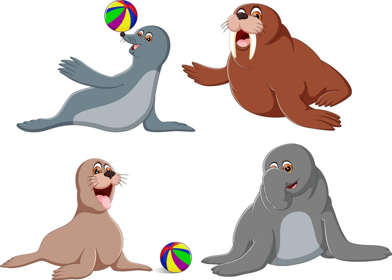 the collection of the cute seals in the different posing and action vector