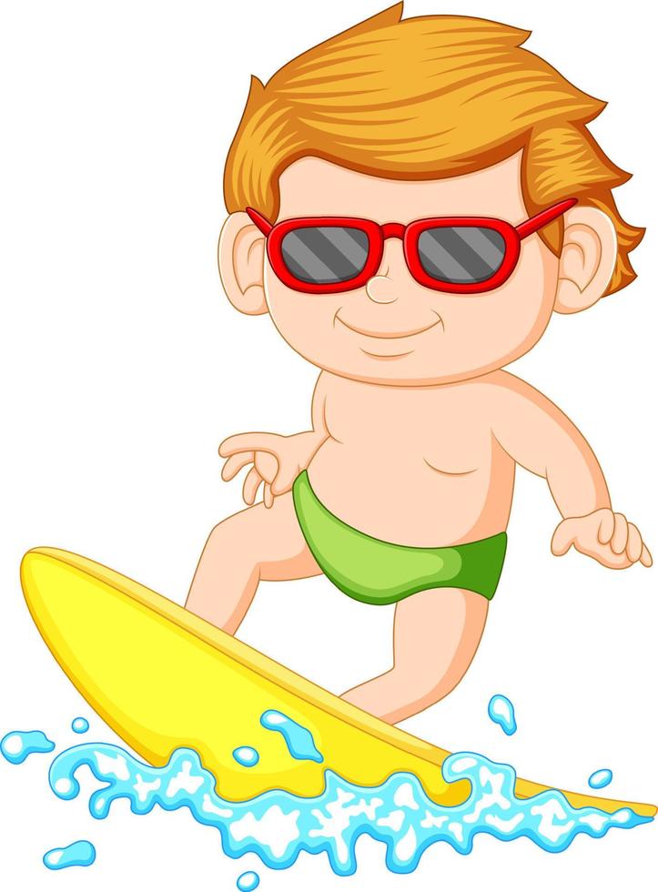 A young boy learning surfing vector
