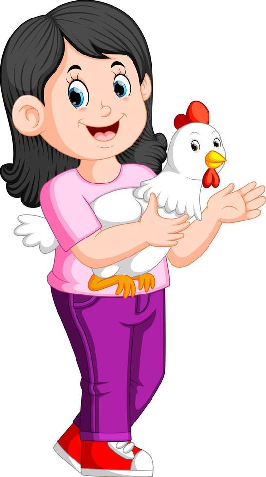 a beatiful Girl holding a rooster vector