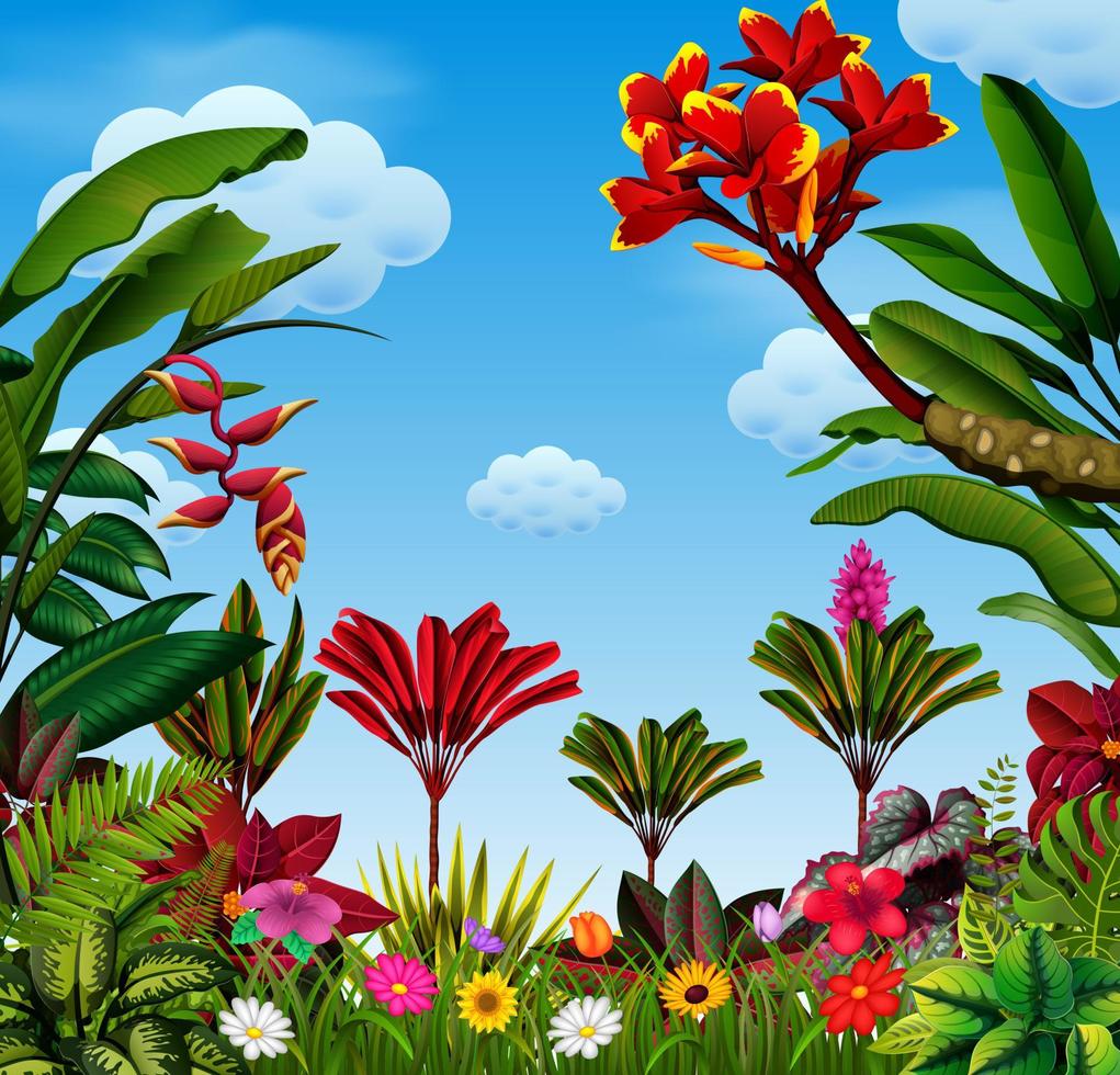 an awesome view with a lot of leave and flower variants vector