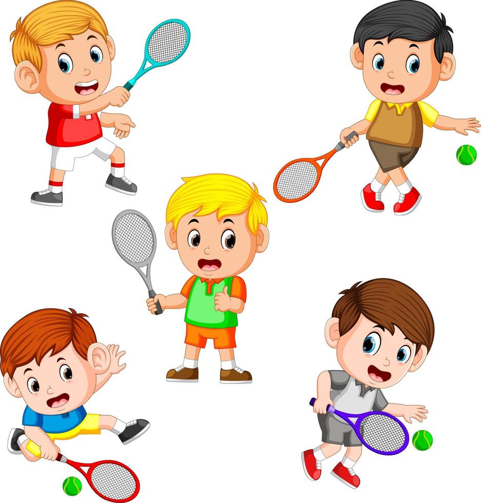 the collection of the profesional tennis field with the right and different posing vector