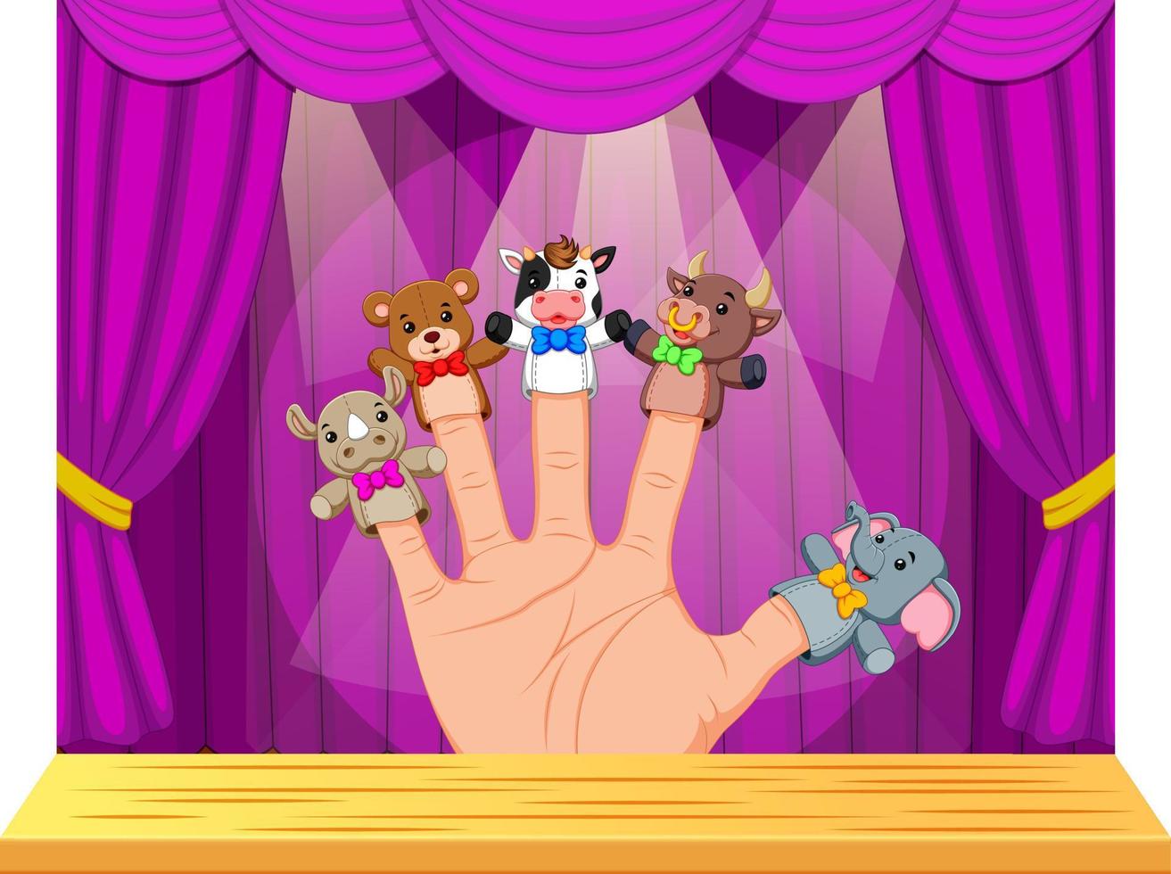 Hand Wearing 5 Finger Puppets in the stage vector